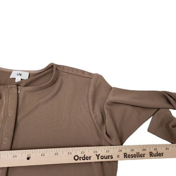 LPA Revolve Thalia Cardigan Top Large Brown Snap Button Long Sleeve Blouse - Picture 10 of 12